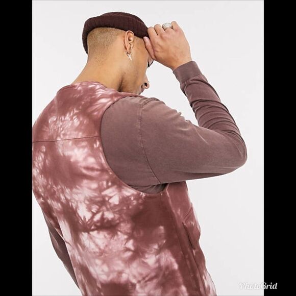 ASOS Design Acid Wash Tie Dye Jersey Brown Utility Vest - Picture 2 of 9